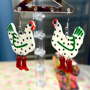 Chicken with boots earrings